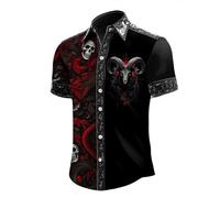 Zanisouta Halloween Costume Men's Short Sleeve Summer Shirt Gothic Casual Shirt Horror Skull Printed Blouse Lapel Button Shirt Blood Splatter Tops Funny Outfit Carnival Party Shirt, Q Black, XXL