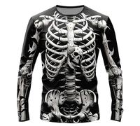 Zanisouta Long Sleeve Men's Halloween Shirt Crew Neck Muscle Shirts with Funny 3D Skeleton Printed Casual Shirt Long Sleeve T-Shirts Lightweight Muscle Shirts Terror Basic Top Sport Streetwear