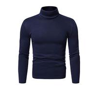 Zanisouta Men's Turtleneck Pullover Fine Knit Autumn Winter Jacket Slim Fit Long Sleeve Shirt Plain Sweatshirt Casual Knitted Jumper Thermal Undershirt Thin Sweater Soft Top, P Navy, S