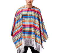 Zanisouta Mexican Costume Men's Colourful Poncho Rainbow Kaftan Alechandro Mexico Cape with Fringes Fancy Dress Party Abaya Jalabiya Baggy Clubwear Breathable Fancy Dress Costumes, O Rosa, One size