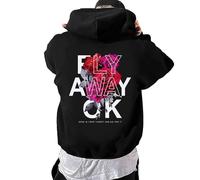 Zanisouta Pullover Men's Fleece Hoodies Winter Pullover Floral Pattern Print Back Print Sweatshirt Casual Hoodie with Hood Hoodie Y2k Streetwear Warm Jumper Loose Casual Shirt, O Black, L