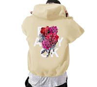 Zanisouta Pullover Men's Fleece Hoodies Winter Pullover Floral Pattern Print Back Print Sweatshirt Casual Hoodie with Hood Hoodie Y2k Streetwear Warm Jumper Loose Casual Shirt, O Beige, M