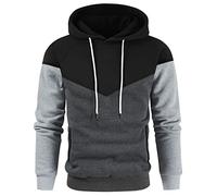 Zanisouta Sweatshirt Men's Colour Block Patchwork Pullover Fleece Hoodie Drawstring Hoodie Classic Sweatshirt with Hood Long Sleeve Shirt Outdoor Loungewear Sports Jumper Causal Tops, O Black, XXL