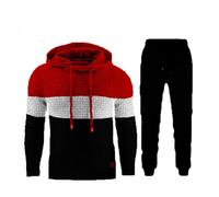 Zanisouta Tracksuit Men's Winter Jogging Suit Baggy Suit 2-Piece Long Sleeve Colour Block Sweatshirt and Jogging Bottoms Set Casual Sports Suit Warm Leisure Suit Breathable Leisure Suit, O Red, 5XL