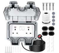 Zankeox Outdoor Socket, Outdoor Double Plug Sockets with 3M Extension Cable, IP66 Weatherproof Wall Electrical Outlets with On-Off Switch and Indicator Light,Outside Plug Socket for Garden Garage Yard