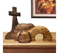 Zankie Easter Resurrection Scene,Wooden Easter Creche Empty Tomb Resurrection Scene Christian Easter Decor, Home Figurine Ornament Jesus Tomb Easter for Holiday Table Decor