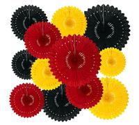Zankubom 18 Pcs Red, Yellow, Black Hanging Honeycomb Round Paper Fans, Paper Fan Decorations for Weddings, Birthdays, Baby Showers, Festivals, Anniversaries, Valentine's Day, Bachelorette Parties