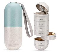 Zannaki 2 in 1 Pill Organizer with Cutter,Grain Fiber Weekly Pill Case Large Compartment Moisture Proof,Magnetic Lock,BPA Free Travel Hiking Pill Box 7 Day to Hold Pills,Vitamins,Fish Oil,Supplements