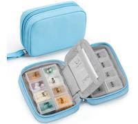Zannaki Cute Pill Organizer for Purse with Two Removable 7-Day Pill Box, Travel PU Leather Pill Case, Portable Weekly Pill Container with Storage Bag to Hold Vitamins, Fish Oils, Supplements (Blue)