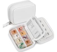 Zannaki Cute Pill Organizer for Purse with Two Removable 7-Day Pill Box, Travel PU Leather Pill Case, Portable Weekly Pill Container with Storage Bag to Hold Vitamins, Fish Oils, Supplements (White)