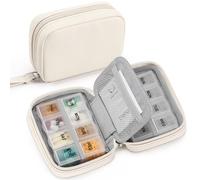 Zannaki Cute Pill Organizer for Purse with Two Removable 7-Day Pill Box, Travel PU Leather Pill Case, Portable Weekly Pill Container with Storage Bag to Hold Vitamins, Fish Oils, Supplements (Beige)