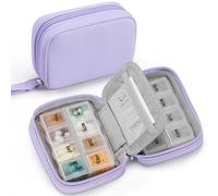 Zannaki Cute Pill Organizer for Purse with Two Removable 7-Day Pill Box, Travel PU Leather Pill Case, Portable Weekly Pill Container with Storage Bag to Hold Vitamins, Fish Oils, Supplements (Purple)