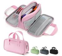 Zannaki Large Pencil Case, Big Capacity Pencil Pouch Pen Bag with 3 Compartment, Portable Canvas Stationery Organizer with Zipper, Cute Aesthetic School Supplies for Teen Girls Boys College,Pink