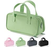 Zannaki Large Pencil Case, Big Capacity Pencil Pouch Pen Bag with 3 Compartment, Portable Canvas Stationery Organizer with Zipper, Cute Aesthetic School Supplies for Teen Girls Boys College,Green