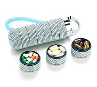 Zannaki Metal Bling Pill Organizer, Travel Waterproof Weekly Pill Box, Portable Large Aluminum Alloy Pill Case Container, BPA Free 7 Day Daily Medicine Organizer Holder for Vitamin,Fish Oil,Supplement
