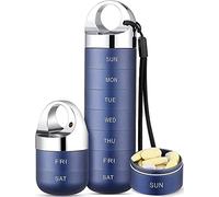 Zannaki Metal Travel Pill Organizer, Portable Waterproof Weekly Pill Box, Large Aluminum Alloy Pill Case Container, BPA Free 7 Day Daily Medicine Organizer Holder for Vitamin, Fish Oil, Supplement