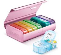 Zannaki Metal XL Weekly Pill Organizer 2 Times a Day, Large Travel Daily Pill Box 7 Day, Portable Week Twice Pill Holder Container, AM PM Pill Case for Medicine Vitamin Medication Supplement, Pink