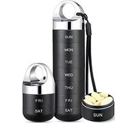Zannaki Pill Box Travel Metal Pill Organizer Portable Waterproof Large Pill Organizer Aluminum Alloy BPA Free Daily Medication Organizer 7 Days Vitamin Oil