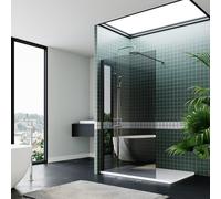 ZANOFIRA 1000mm Black Walk in Shower Screen 8mm Toughened Safety Grey Glass Panel Wet Room Shower Screen with Stainless Steel Support Bar Reversible Adjustable Wall Profile