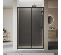 ZANOFIRA 1100x800mm Black Sliding Shower Enclosure Kit with Stone Tray | 6mm Tempered Gray Glass, Smooth Sliding Door with Space-Saving Design, Easy to Clean, Reversible Installation for Bathroom