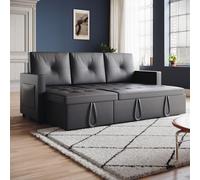 ZANOFIRA 3 Seater Corner Sofa Bed with Pull Out Sectional, Anti-Cat Scratch Convertible L-Shaped Futon Settee with Storage Pocket for Living Room, Dark Gray
