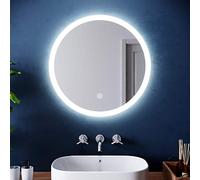 ZANOFIRA 600x600mm Illuminated Round Bathroom Mirror With Lights, Wall-Mounted with Demister Pad Touch Switch White Light Modern Bathroom Vanity Mirror
