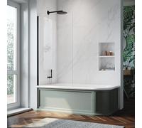 ZANOFIRA 800 x 1400mm Black Fixed Bath Screen 6mm Toughened Safety Clear Glass Shower Screen Fixed Over Bath Panel Reversible Bath Screen