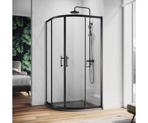 ZANOFIRA 800 x 800 x 1850mm Black Quadrant Shower Enclosure 6mm Safety Tempered Clear Glass Corner Entry Cubicle Double Curved Sliding Glass Door Reversible for Wet Room Modern Bathroom