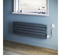 ZANOFIRA 800W Smart Electric Radiator with WiFi Control, Programmable Timer & LCD Display, Energy-Efficient, Anthracite Grey Horizontal Designer Radiator Single Column Flat Panel, 376x1200mm