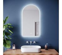 ZANOFIRA 900 x 500mm Arched Bathroom Mirror with LED Lights and Shaver Socket, Illuminated Backlit Wall Mounted Mirror with 3 Lighting Modes, Demister, Dimming, IP44, Memory Function, Vertical