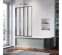 ZANOFIRA 900mm 4 Fold Bath Shower Screen Black Framed Over Bath Shower Screen 4mm Toughened Safety Glass Folding Bath Screen Pivot Swing Bath Panel Reversible Bath Screen for Straight & Curved Baths