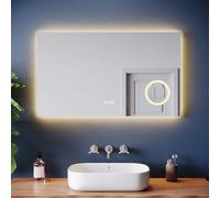 ZANOFIRA Bathroom Mirror with LED Lights, Illuminated Smart Bathroom Mirror with Shaver Socket, 3 Colors Dimmable, Defogging, Touch Sensor, 3x Magnification, IP44, 100x60cm