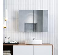 ZANOFIRA Double Door Bathroom Mirror Cabinet Wall Mounted Stainless Steel Bathroom Cabinets with Mirror and Adjustable Shelves 800 x 600 mm