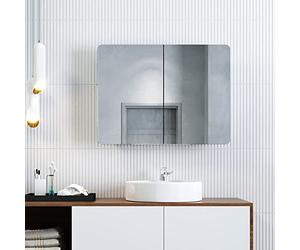 ZANOFIRA Double Door Bathroom Mirror Cabinet Wall Mounted Stainless Steel Bathroom Cabinets with Mirror and Adjustable Shelves 800 x 600 mm