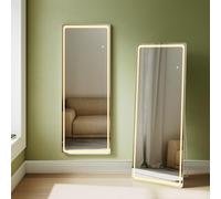 ZANOFIRA Full Length Mirror with LED Lights, 160x60 cm Wall Mounted Free Standing Mirror with Dimming, 3 Color Lighting and Socket for Bedroom Cloak Room
