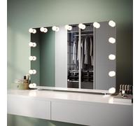 ZANOFIRA Hollywood Vanity Mirror with Lights, 100 x 70cm Lighted Makeup Mirror with Socket, 15 Dimmable LED Bulbs, 3 Color Modes, Touch Control, Tabletop or Wall Mounted Mirrors for Bedroom