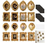 ZANSHI 16 PCS Mini Gold Frames, Vintage Mini Magnetic Picture Frames for Refrigerator,with Magnetic Stickers and Glue Dots,for Dollhouse DIY Art Craft Projects Jewelry Display Christmas Home Décor