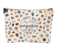 ZANSUO World Traveler Cosmetic Bag, Adventure Makeup Bag Travel Bag For Women Who Like To Travel, I Haven't Been Everywhere But It's On My List, white, World Travel