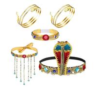 Zanthicia Adorable Egypt Queen Costume Accessories Beaded Necklace Snake Headpiece Crystal Bracelet Dress Up Photo Prop Birthday Celebration Dress Up Beaded Tassel Necklace Crystal Bracelet
