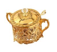 Zanthicia Charming Sugar Bowl Candy Jar Container Small Candy Jar Sugar Bowl with Lid and Spoon Kitchen Decor Enhancer Elegant and Stylish Reusable Desktop Organizer Home Holder, Gold, 14.5x10.5cm