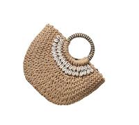 Zanthicia Fashion Half Moon Rattan Handbags Vintage Handmade Wicker Woven Beach Shell Decor Bag Large Capacity Tote for Camping, Coffee color