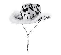Zanthicia Fashionable Cowboy Hat With Attractive Cow Pattern Excellent Choice For Parades And Themed Events COSTUMEWear To Rodeo Fisherman Wide Brim With Drawstring Wind Lanyard