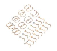Zanthicia Sophisticated Nose Rings Studs Set 32 Pcs Luxury CZ Nose Stud Retainer Creative L Shape Jewelry Popular Among Women Screw Studs L Bone Screw Shaped Silver Tone