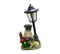 Zanthicia Striking Decorative Outdoor Statue Showcasing Lovely Balcony Dog Figurine Uniquely Illuminated By Solar Energy Illuminated Pug Dog Statue Flower Bed