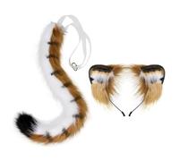 Zanthicia Tiger Ears And Tail Set Adjustable For Women Girls Halloween Party Cosplay Accessories Allowing To Bend And Shape As Desired. Distance Between Ears Can Be Adjusted And