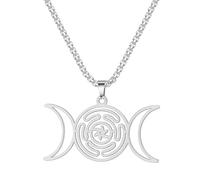 Zanthicia Triple Moon Hecate Pendant Stainless Steel Necklace Witches,A