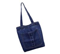Zanthicia Zipper Shopping Bag with Big Opening Wide Application for Laptops Casual Shoulder Bags Wild Handbag Files Denim, Style 3 Dark Blue