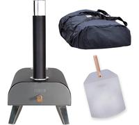 Zanussi ZPO1BPC Outdoor 12 Inch Wood Pellet Portable Wood Fired Pizza Oven with Paddle and Cover in Black, BBQ Oven & Smoker, Stainless Steel Foldable Legs