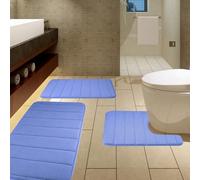 ZanVida Bath Mat Sets 3 Piece Sets Memory Foam Bath Mat Extra Soft Non-Slip, Super Absorbent Bath Mats for Bathroom Floor, Machine-Washable Dry Bath Rug Foot Mat, Light Blue