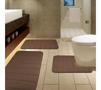 ZanVida Bath Mat Sets 3 Piece Sets Memory Foam Bath Mat Extra Soft Non-Slip, Super Absorbent Bath Mats for Bathroom Floor, Machine-Washable Dry Bath Rug Foot Mat, Brown